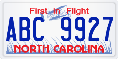 NC license plate ABC9927
