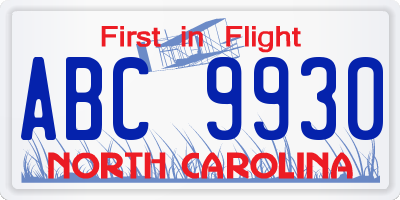 NC license plate ABC9930