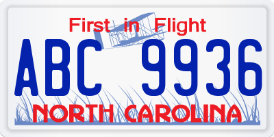 NC license plate ABC9936
