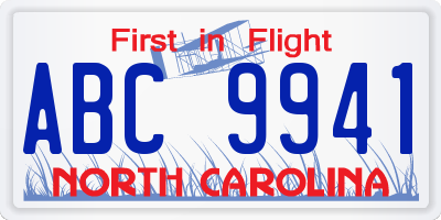 NC license plate ABC9941