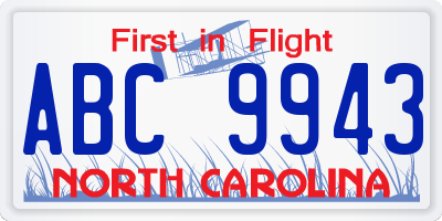 NC license plate ABC9943