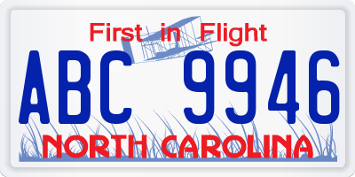 NC license plate ABC9946