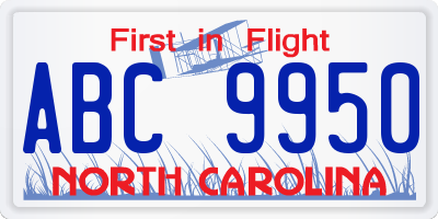 NC license plate ABC9950