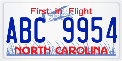 NC license plate ABC9954