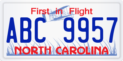 NC license plate ABC9957
