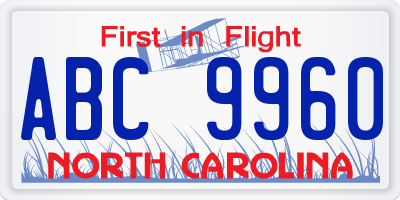 NC license plate ABC9960