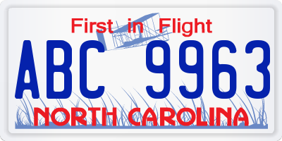 NC license plate ABC9963