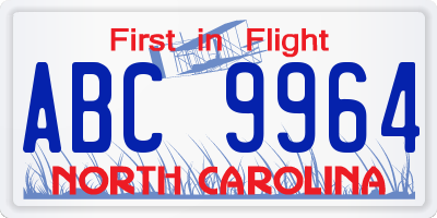 NC license plate ABC9964