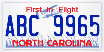 NC license plate ABC9965