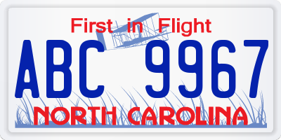 NC license plate ABC9967