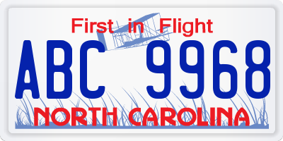 NC license plate ABC9968