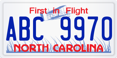 NC license plate ABC9970