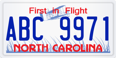 NC license plate ABC9971