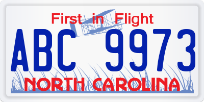 NC license plate ABC9973