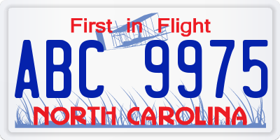 NC license plate ABC9975