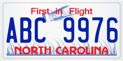 NC license plate ABC9976
