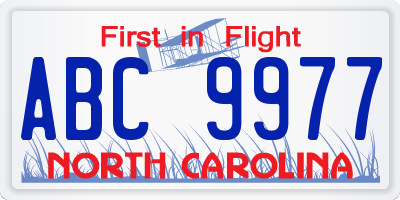 NC license plate ABC9977