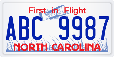 NC license plate ABC9987