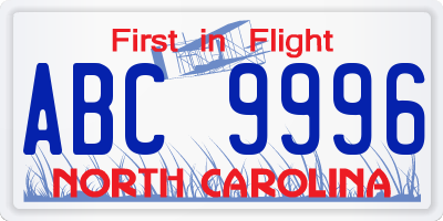NC license plate ABC9996