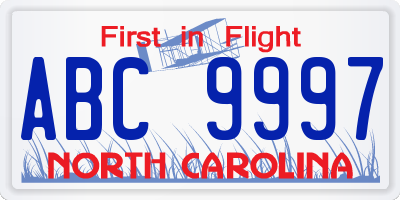 NC license plate ABC9997