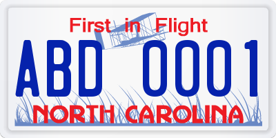 NC license plate ABD0001