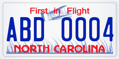 NC license plate ABD0004