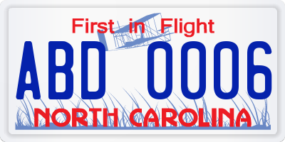 NC license plate ABD0006