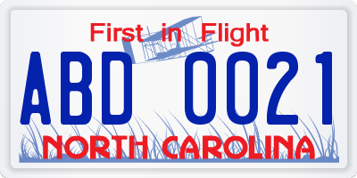 NC license plate ABD0021
