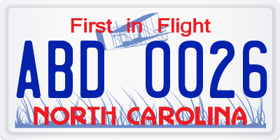 NC license plate ABD0026