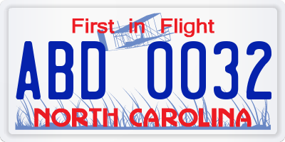 NC license plate ABD0032