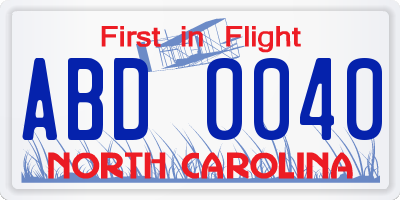 NC license plate ABD0040