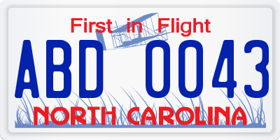NC license plate ABD0043