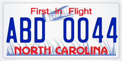NC license plate ABD0044