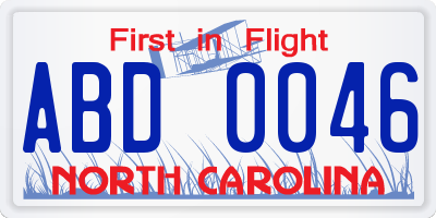 NC license plate ABD0046