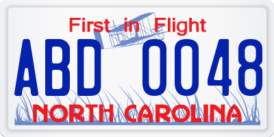NC license plate ABD0048
