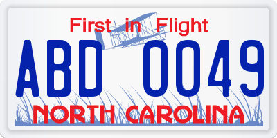NC license plate ABD0049