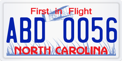 NC license plate ABD0056