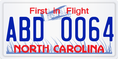 NC license plate ABD0064