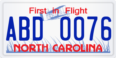 NC license plate ABD0076