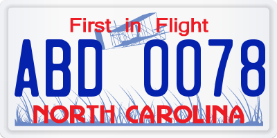 NC license plate ABD0078