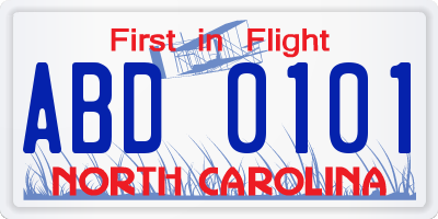 NC license plate ABD0101