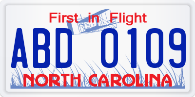 NC license plate ABD0109