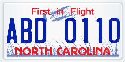 NC license plate ABD0110