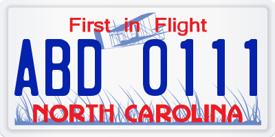 NC license plate ABD0111