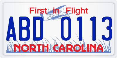 NC license plate ABD0113