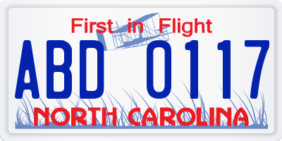 NC license plate ABD0117