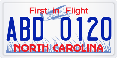 NC license plate ABD0120