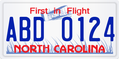 NC license plate ABD0124