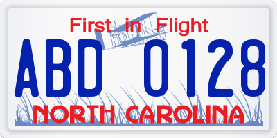 NC license plate ABD0128