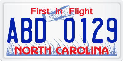 NC license plate ABD0129